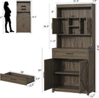 kepptory 69" Farmhouse Pantry Cabinet with Large Drawer, Tall Kitchen Pantry Storage Cabinet with Microwave Stand, Cup Holder and Adjustable Shelf, Kitchen Hutch for Dining Room (Grey)