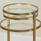Quincy Adjustable Accent Table | Round, Rotating Clear Glass Tabletops | Three Tiered, Nesting Table Look | Gold Finished Metal Furniture | Perfect for Small Spaces and Unique Modern Decorating Tastes