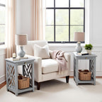 Alaterre Furniture Coventry 2-Pack Wood End Tables – Compact Side Tables with Pull-Out Tray, Bottom Shelf, and Open Square Side Panels – Easy Assembly Storage Tables for Living Room or Bedroom (Gray)