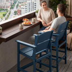 6 Pack Outdoor Bar Stools, HDPE Patio Bar Chairs with Armrests & Footrest, Weather Resistant All-Weather Counter Height Chairs for Outdoor Deck, Backyard, Poolside,Blue