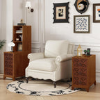 End Table with 3 Drawers and 2 Open Shelves, Walnut Finish Corner Table for Bedroom