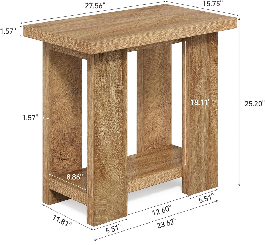 LITTLE TREE 2-Tier Side Table, Farmhouse End Table with Storage Shelves, Small Nightstand Wooden Beside Table Bed Side Table for Small Spaces, Living Room, Bedroom, Light Brown