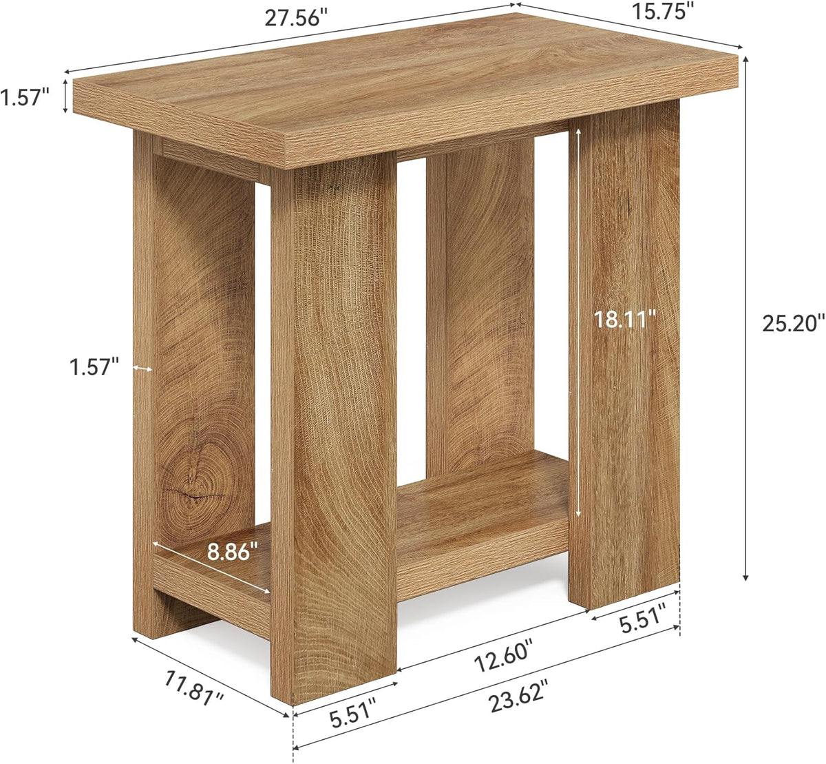 LITTLE TREE 2-Tier Side Table, Farmhouse End Table with Storage Shelves, Small Nightstand Wooden Beside Table Bed Side Table for Small Spaces, Living Room, Bedroom, Light Brown