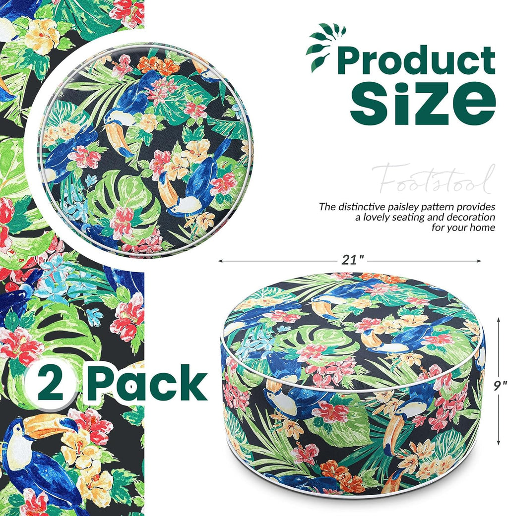 Cinnvoice 2 Pcs Inflatable Outdoor Ottoman Pouf Waterproof Round Footrest with Handle D21 x H9 Inch Indoor Outdoor Portable Footstool for Patio Garden Camping or Home Pool(Parrot)