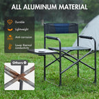 Portal Directors Chair for Adults with Side Table, Folding Camping Chairs Heavy Duty 225LBS, Portable Lawn Chairs with Cup Holder for Outdoor, Beach, Travel, Blue/Grey