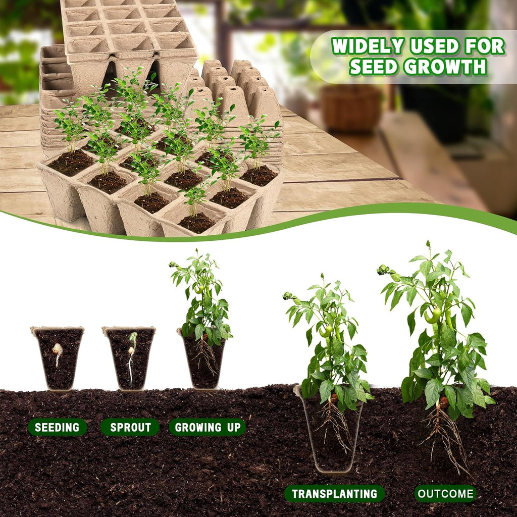 10 Packs Seedling Starter Trays, 120 Cells Biodegradable Seed Starter Plant Pots，Seed Germination Starter Tray Kit with 20 Labels, 2 Transplant Tools
