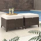 Patio Ottomans 2 Pieces, Outdoor 22" x 22" PE Wicker Ottoman with Removable Waterproof Cushions, All Weather Rattan Foot Stool Furniture for Deck, Porch, Backyard, Balcony, Poolside