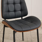 Upholstered Dining Chairs Set of 6, Mid Century Modern Faux Leather Dining Chairs with Walnut Bentwood Back and Metal Legs for Dining Room, Restaurant, Café, Black