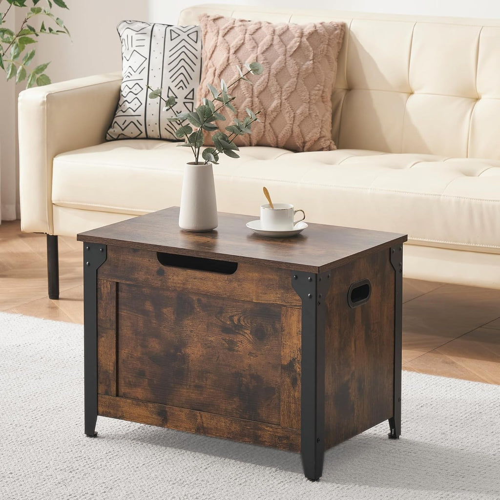 IDEALHOUSE Storage Bench, 23.6" Retro Wooden Storage Chest with 2 Safety Hinges, Loads 300 lb, Easy Assembly, Storage Ottoman Bench for Bedroom Entryway Living Room, Rustic Brown