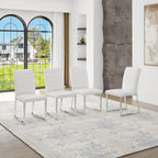 Modern Dining Chairs Set of 4, White Faux Leather Kitchen Chairs, Upholstered Armless Dining Room Chair with Silver Mental Legs Heavy Duty, Comfortable (White Chairs, Set of 4)