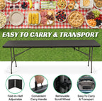 8Ft Folding Table Plastic Portable with Built in Handle & Steel Legs Black | 500LBS Capacity Portable Handle and Non-Slip Feet Indoor Outdoor Perfect for Parties, Dining, Weddings, Camping and BBQ