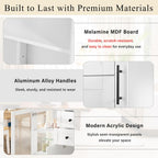 58.3" Modern Buffet Sideboard with 4 Doors & 2 Drawers, Modern Buffet Cabinet with Storage Adjustable Shelves, Power Outlet, Acrylic Panels, Storage for Dining Room, Living Room and Kitchen (White)