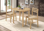 CARTESIAN 3-Piece Drop Leaf Dining Set, Natural Wood Table and 2 Chairs with Beige Cushions, Small Space Kitchen Furniture