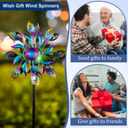 360°Peacock Solar Wind Spinner with Lights Blue Metal Garden Outdoor Decor Yard Lawn Art Decor for Patio Kinetic Windmills Unique Gifts for Friends and Family 51.9' H x 12.2'' Dia