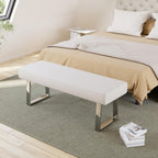 JIEXI 45.3" Upholstered PU Leather Bedroom Bench Footstool with Metal Legs | Sturdy Silver Plated Chrome Legs, Padded Seat, Space Saver, for Bedroom Entryway Living Room Window