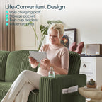 LINSY HOME Sectional Sleeper Sofa Pull Out Couches for Living Room (Green, Sleeper Sofa 1) | Pull Out Sofa Bed, Storage, USB Charging, Cup Holders, Plush Corduroy