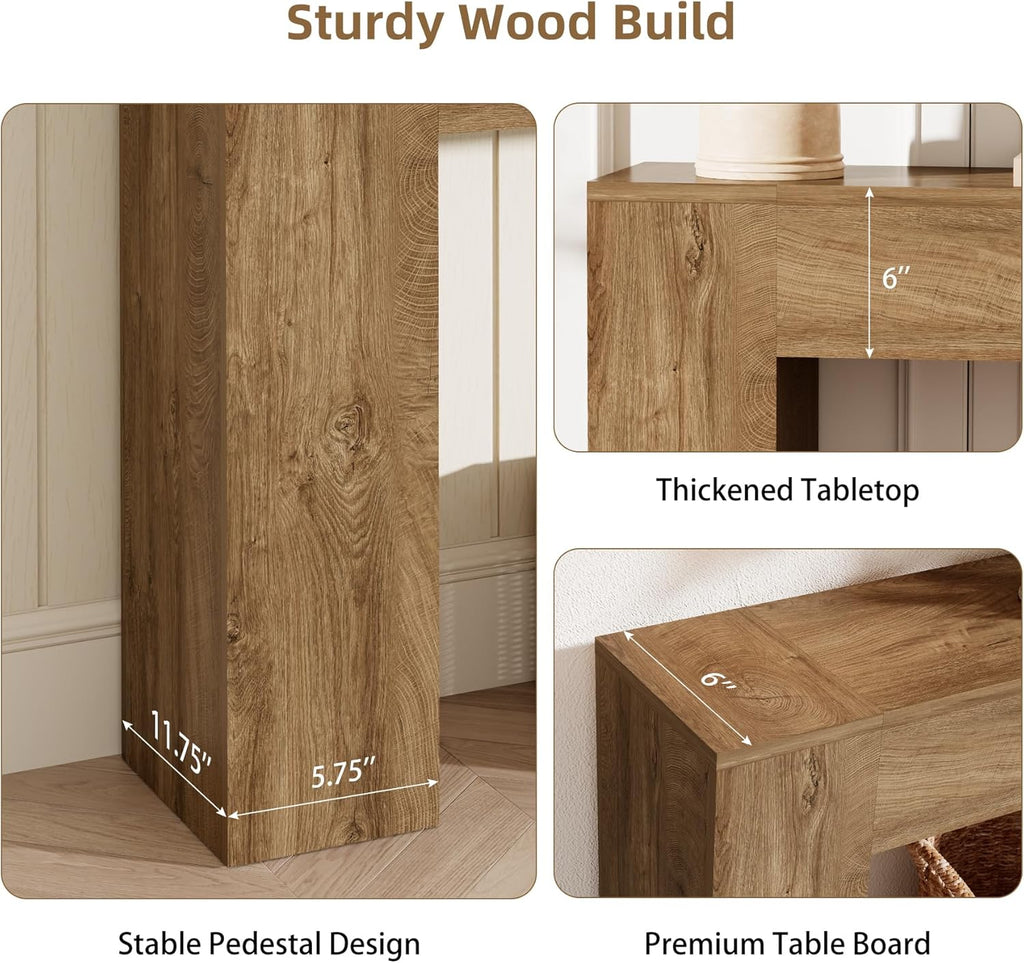 43 Inch Wood Console Table, Natural Oak Small Sofa Table for Entryway Living Room, Farmhouse Rectangular Accent Couch Table Behind Sofa with Sturdy Wood Base, for Hallway Foyer Entrance