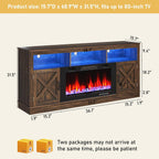 jiteentarou Farmhouse Fireplace TV Stand for 70/75/80 Inch TV, 32”Tall Entertainment Center w/ 36”Electric Fireplace and LED Light, 70”Media Console w/Barn Door Cabinet for Living Room, Brown
