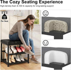 Small Shoe Storage Bench with PU Leather Seat Cushion, 3-Tier Freestanding Shoe Rack Organizer for Entryway, Heavy-Duty Metal Mesh Shelves, Supports Up to 300 lbs, Black (15.7"x11.4"x17.5")