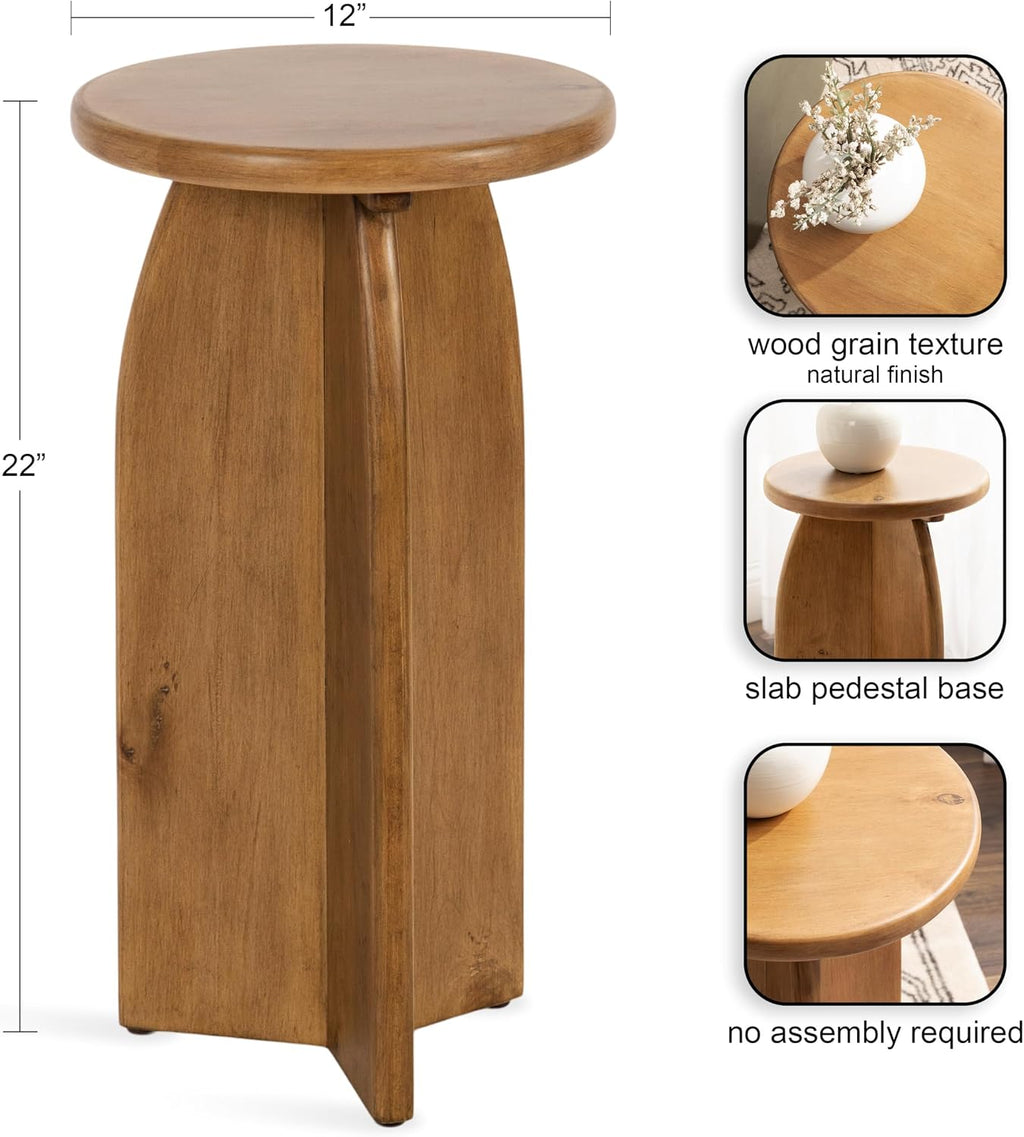Kate and Laurel Sora Modern Wooden Round Drink Table, 12 x 12 x 22, Rustic Brown, Transitional Wood End Table for Use as Indoor Plant Stand or Living Room Mini Table
