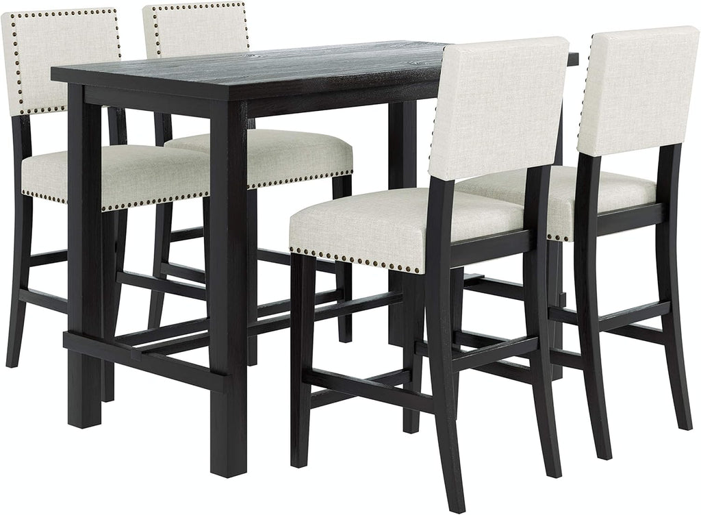 Merax 5 Pieces Counter Height Dining Set, Elegant Wooden Desk and 4 Upholstered Chairs, Perfect for Kitchen, Breakfast Nook, Bar, Living Room