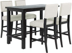 Merax 5 Pieces Counter Height Dining Set, Elegant Wooden Desk and 4 Upholstered Chairs, Perfect for Kitchen, Breakfast Nook, Bar, Living Room