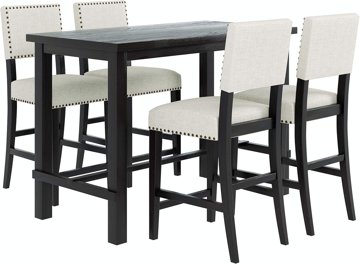 Merax 5 Pieces Counter Height Dining Set, Elegant Wooden Desk and 4 Upholstered Chairs, Perfect for Kitchen, Breakfast Nook, Bar, Living Room