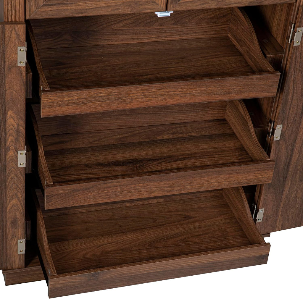 71" Tall Kitchen Pantry Cabinet with 3 Pull-Out Organizers, Farmhouse Storage Cabinet with 6 Door Shelves, 4 Doors, 2 Drawers, Adjustable Shelves for Kitchen, Dining Room (Brown)