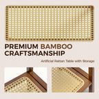 Rattan Side Table Mid Century Modern End Table Living Room 2-Tier End Table with Rattan Storage Shelves for Small Space Night Stand Narrow Coffee Table Boho Bamboo Small Bedside Table