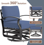 3 Piece Aluminum Swivel Rocking Chair Set, Outdoor Patio Swivel Gliders Chair with Glass Top Coffee Table, Conversation Furniture Set Suitable for Patio, Lawn, Outdoor, Back Garden(Dark Blue)