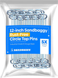 Sandbaggy 12-inch Circle Top Pins - Landscape Staples (Galvanized) - Garden Stakes for Landscaping, SOD - Heavy Duty Ground Stakes, Lawn Turf Spikes, Christmas Decorations, Weed Mats (50 Pins)