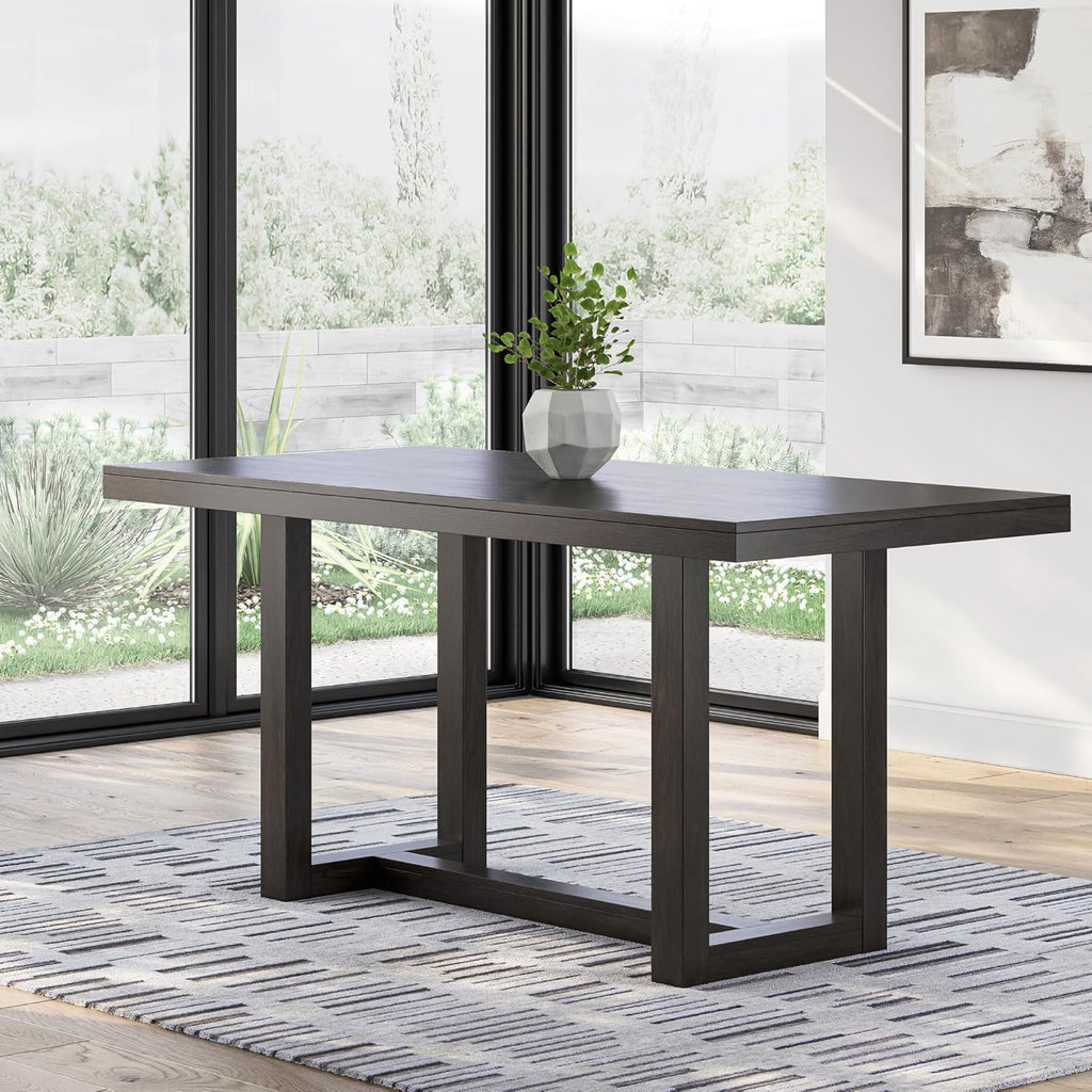 Signature Design by Ashley Neymorton Modern Counter Height Dining Table with Trestle Base, Thick Top Profile, Mango Veneer, Dark Brown Finish, Seats 4