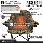 Black Sierra Heated Plush Fleece XL Padded Camping Chair for Adults, Oversized Heavy Duty Folding Seat with 3‑Level Heat & Battery Pack, Supports 400 lbs, Cup Holders & Carry Bag for Camping & RV