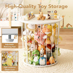 BBLIKE Large Stuffed Animal Storage End Table, Toy Storage for Kids Room | 100L Large Capacity, Metal Frame with Wood Lid, Elastic Rope, Side Handles, Wooden Stuffed Zoo Animal Holder, White