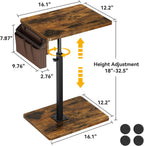 Vagusicc Sofa Armrest Tray Table for Couch, 360° Swivel Height Adjustable TV Tray Table for Small Spaces, Snack Side Table for Couch, Bed, Chair, C Shaped End Side Table for Eating, Reading, Laptop