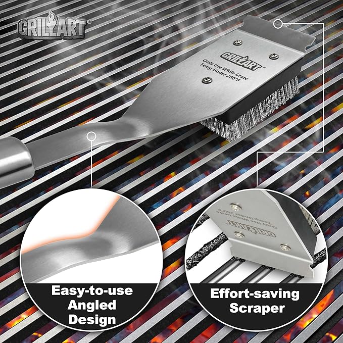 GRILLART Grill Brush and Scraper, Wire BBQ Grill Brush for Outdoor Grill, 16.5” Grill Cleaning Brush BBQ Grill Accessories, Safe Grill Cleaner Brush-Ideal Gift for Men/Dad BBQ Brush for Grill Cleaning