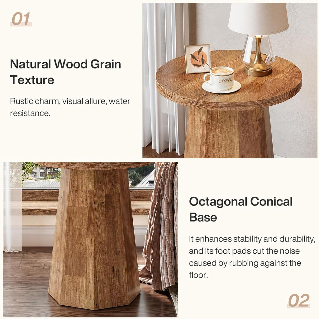 Tribesigns Round Pedestal End Table, Farmhouse Couch Side Table with Octagonal Base, Wooden Drink Stand Accent Nightstand(2, Walnut)