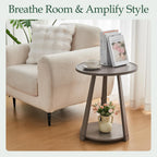 Solid Wood Round Side Table - Small Round Grey End Table, Wooden Modern Bedside Tables Living Room Nightstand with Shelf for Couch Sofa Armchair Bedroom, Gray, 19.6 in x 19.6 in x 23.6 in