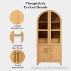 71" Tall Arched Kitchen Pantry Cabinet with Door Shelves, Farmhouse Kitchen Storage Cabinet with Open & Adjustable Shelves, Hidden Drawer & Glass Door, Cupboard for Kitchen, Dining Room, Natural