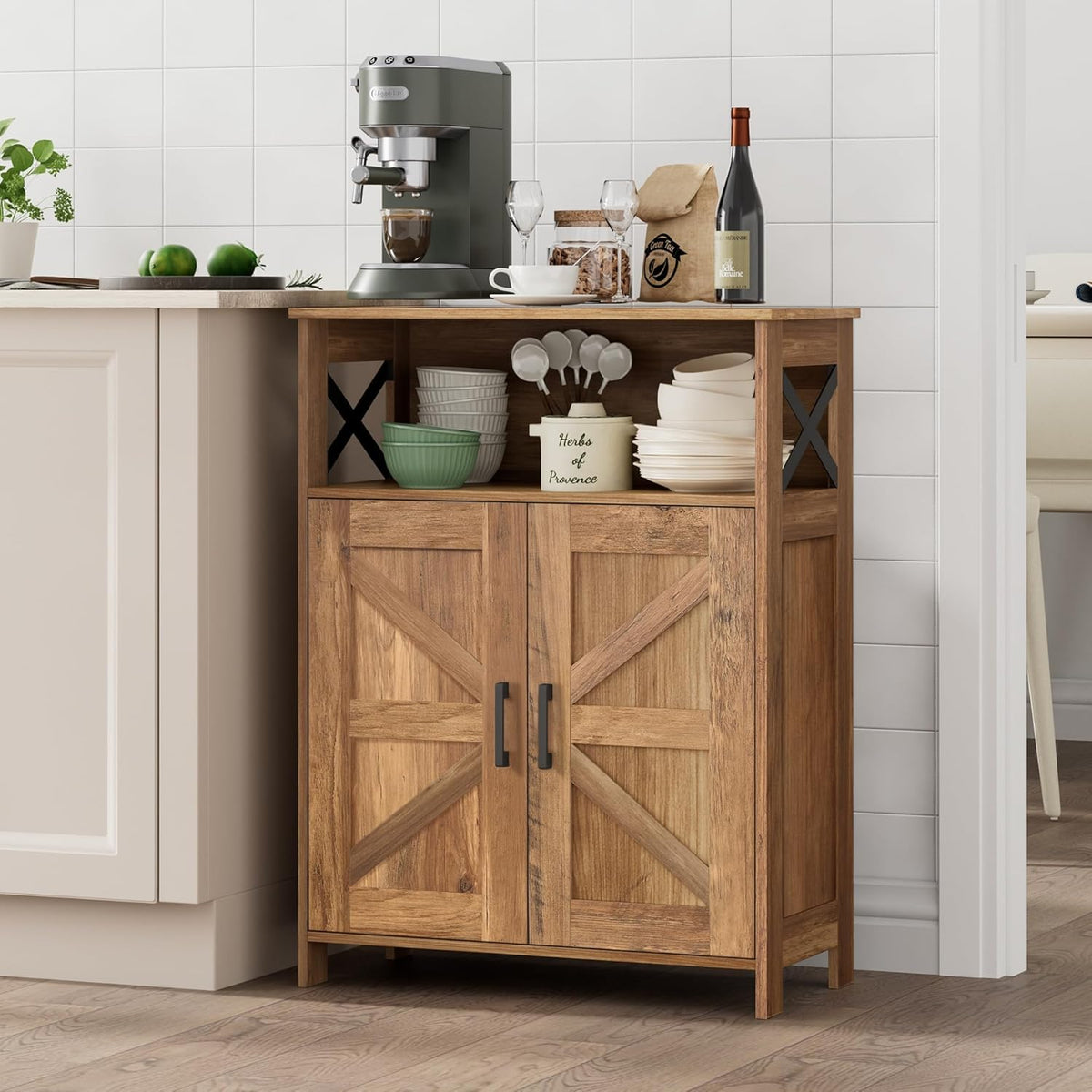 Homhedy Farmhouse Bathroom Storage Cabinet with 2 Doors, Toilet Paper Cabinet with Adjustable Shelf, Small Bathroom Cabinet for Kitchen/Laundry/Living Room, 11.8 x 23.6 x 31.5 Inches, Rustic Walnut