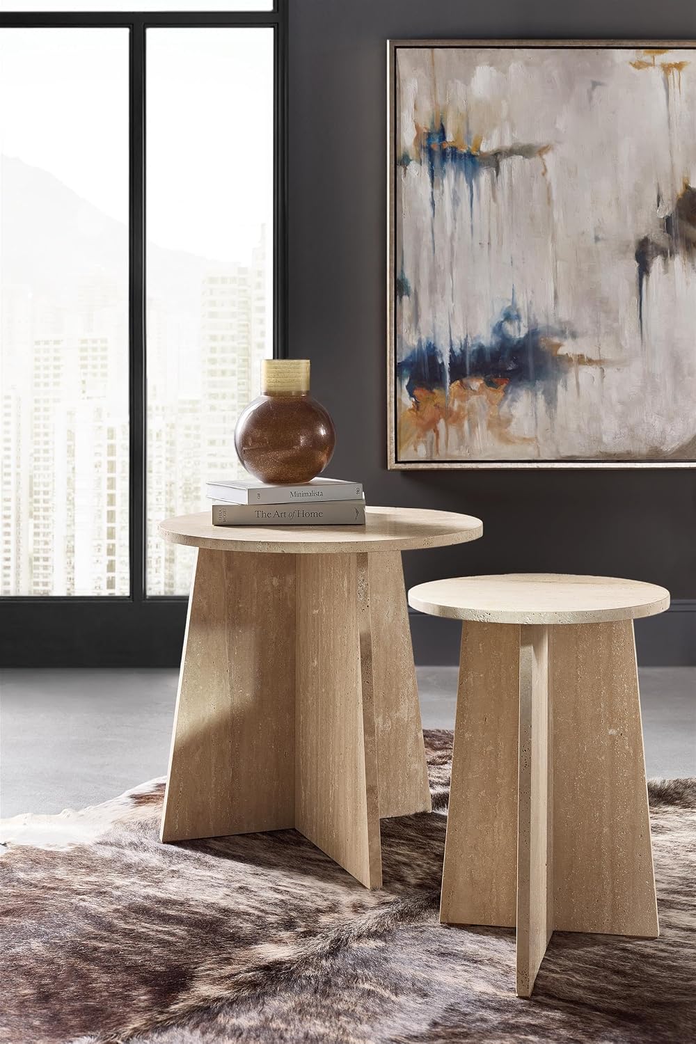 Hooker Melange Cirque Spot Table with Cream Colored Travertine Xalapa Honed Stone