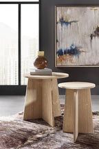 Hooker Melange Cirque Spot Table with Cream Colored Travertine Xalapa Honed Stone