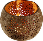 Restaurantware-Coco Casa 4 x 3.3 Inch Coconut Shell Candle Holders, 10 Reusable Tealight Holders - Candle Not Included, Leaf Pattern, Brown Coconut Bowls For Candles, Handcrafted