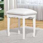 White Vanity Stool Bench, Padded Seat Cushion for Makeup Room | Minimalist Style | Solid Wood Frame | High Elastic Sponge | Waterproof PU Leather | Scratch-proof Feet | Easy 5-min Assembly