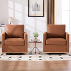 Aoiy & Wifon 30.7" W Swivel Accent Chair, Mid Century Modern Swivel Chair for Living Room, Comfy Small Accent Chair, PU Leather, Brown
