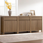 SICOTAS 87" Extra Large Buffet Cabinet with Storage, Modern Fluted Sideboard Cabinet with Drawers & Adjustable Shelves, Premium Credenza for Large Spaces, Reclaimed Caramel Oak, 3 PCS