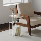 HMYHUM Acrylic C-Shaped End Table, 3-Tier Clear Side Table for Couch, Living Room, Bedroom, Small Spaces, 15.5''L x 11.6''W x 25''H, Woven Rattan Interlayer