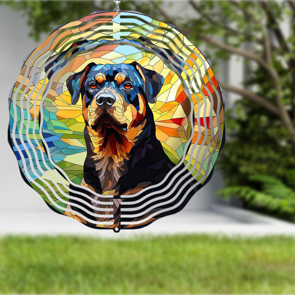Rottweiler Dog Wind Spinners Outdoor Dog Memorial Gifts, 3D Metal Kinetic Hanging Garden Wind Spinner, Spinner Decor, Wind Sculptures for Outdoor & Indoor, Window, Yard Decor (Rottweiler 1)