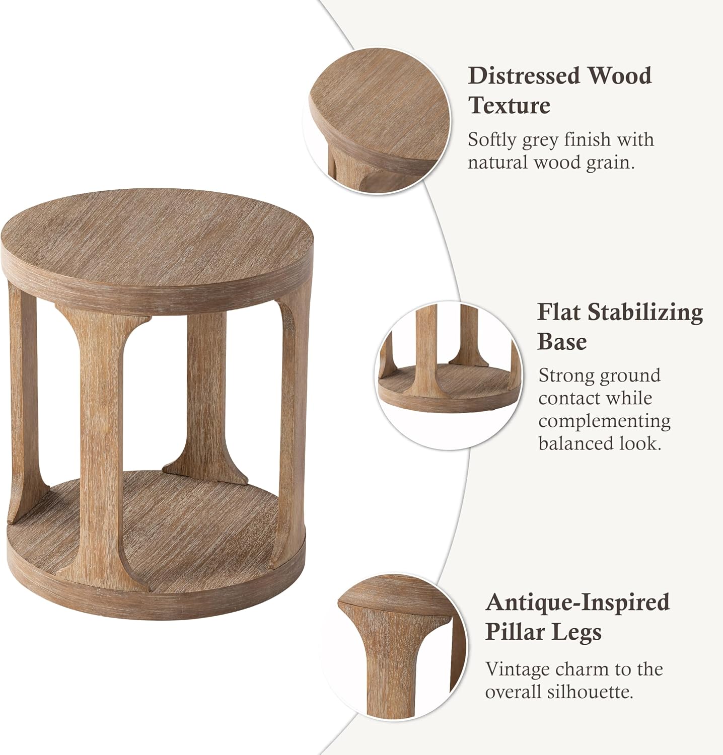 COZAYH Farmhouse Small End Table Wood Round Side Table for Small Space Rustic Pedestal Table for Living Room, Office, Couch, Distressed Wood Grey Finish