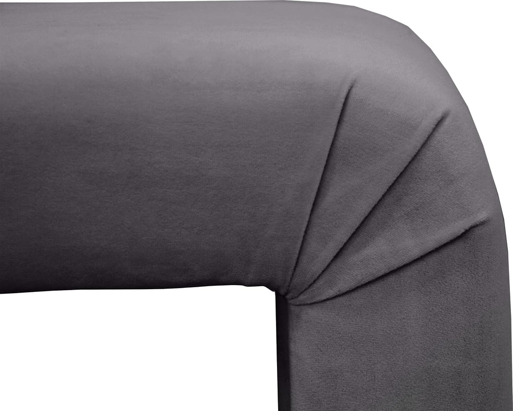 Meridian Furniture Minimalist Collection Modern | Contemporary Velvet Upholstered Bench, 53" W x 14.75" D x 18.25" H, Grey